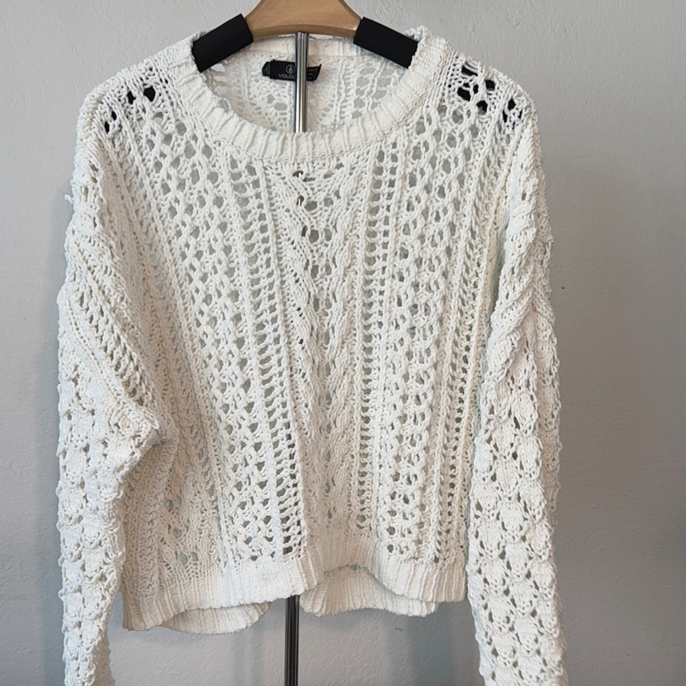 White Crochet Knit Sweater volcom size small